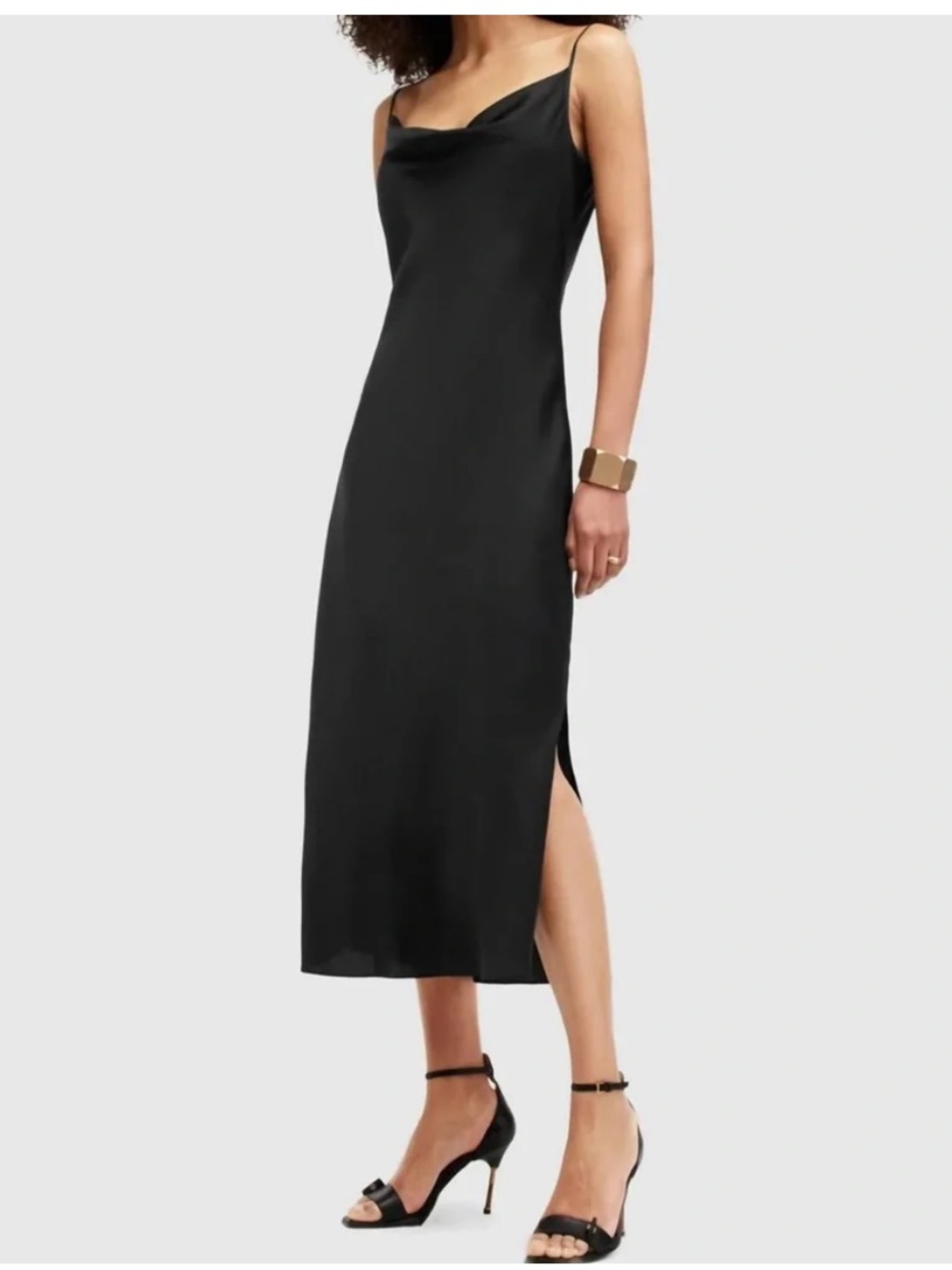 Sleek Black Slip Midi Dress